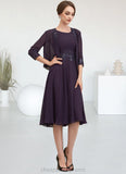 Julie A-Line Scoop Neck Knee-Length Chiffon Lace Mother of the Bride Dress With Sequins STI126P0014968