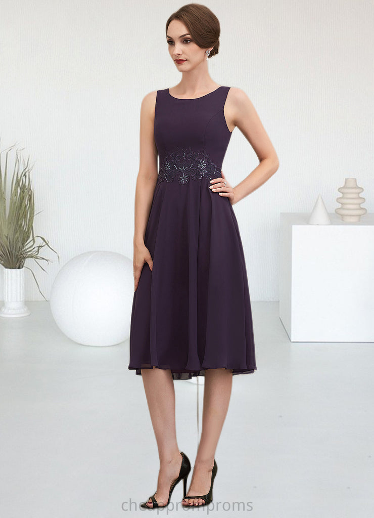 Julie A-Line Scoop Neck Knee-Length Chiffon Lace Mother of the Bride Dress With Sequins STI126P0014968