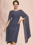 Norma Sheath/Column Scoop Neck Knee-Length Chiffon Mother of the Bride Dress With Beading STI126P0014969