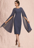 Norma Sheath/Column Scoop Neck Knee-Length Chiffon Mother of the Bride Dress With Beading STI126P0014969