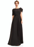Sydney A-Line Scoop Neck Floor-Length Chiffon Mother of the Bride Dress With Ruffle Beading STI126P0014970