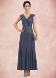 Alice A-Line V-neck Ankle-Length Chiffon Lace Mother of the Bride Dress With Ruffle Beading STI126P0014971
