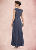 Alice A-Line V-neck Ankle-Length Chiffon Lace Mother of the Bride Dress With Ruffle Beading STI126P0014971