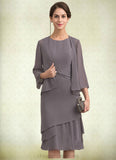 Evangeline A-Line Scoop Neck Knee-Length Chiffon Mother of the Bride Dress With Cascading Ruffles STI126P0014981