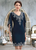 Skylar Sheath/Column V-neck Knee-Length Chiffon Lace Mother of the Bride Dress With Sequins STI126P0014983