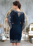 Skylar Sheath/Column V-neck Knee-Length Chiffon Lace Mother of the Bride Dress With Sequins STI126P0014983