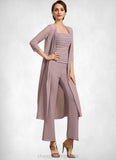 Eve Jumpsuit/Pantsuit Square Neckline Ankle-Length Chiffon Mother of the Bride Dress With Ruffle STI126P0014984