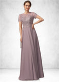 Nola A-Line Scoop Neck Floor-Length Chiffon Lace Mother of the Bride Dress With Beading Sequins STI126P0014987