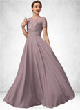 Nola A-Line Scoop Neck Floor-Length Chiffon Lace Mother of the Bride Dress With Beading Sequins STI126P0014987
