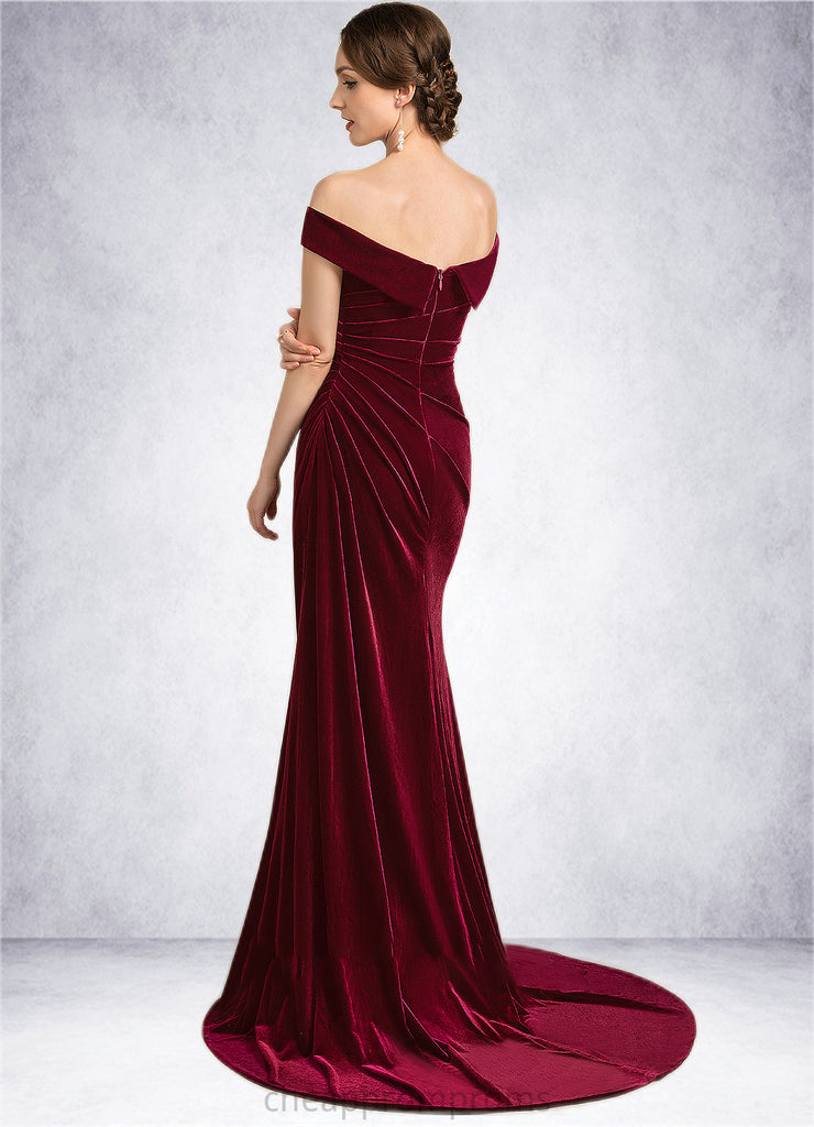 Shyanne Trumpet/Mermaid Off-the-Shoulder Sweep Train Velvet Mother of the Bride Dress With Ruffle STI126P0014988