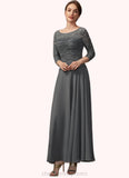 Stella A-Line Scoop Neck Ankle-Length Chiffon Lace Mother of the Bride Dress With Ruffle STI126P0014990