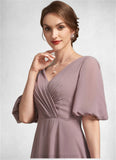 Paityn A-Line V-neck Floor-Length Chiffon Mother of the Bride Dress With Ruffle STI126P0014992