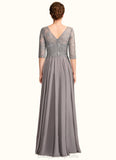 Lucy A-Line V-neck Floor-Length Chiffon Lace Mother of the Bride Dress With Sequins STI126P0014999