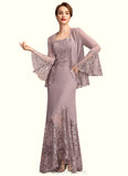 Josephine Trumpet/Mermaid Square Neckline Asymmetrical Chiffon Lace Mother of the Bride Dress STI126P0015001