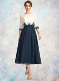 Grace A-Line Scoop Neck Tea-Length Chiffon Lace Mother of the Bride Dress STI126P0015002