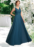Summer A-Line V-neck Floor-Length Chiffon Lace Mother of the Bride Dress With Beading Sequins STI126P0015004