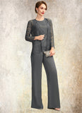 Joy Jumpsuit/Pantsuit Scoop Neck Floor-Length Chiffon Lace Mother of the Bride Dress STI126P0015006
