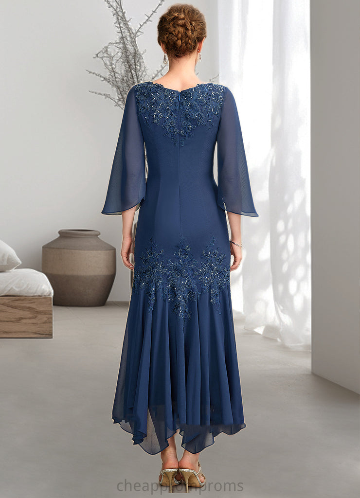Rylee Trumpet/Mermaid V-neck Ankle-Length Chiffon Mother of the Bride Dress With Appliques Lace Sequins STI126P0015009