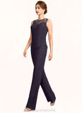 Melanie Jumpsuit/Pantsuit Scoop Neck Floor-Length Chiffon Lace Mother of the Bride Dress With Sequins STI126P0015010