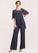 Jackie Jumpsuit/Pantsuit V-neck Floor-Length Chiffon Mother of the Bride Dress With Beading Sequins Cascading Ruffles STI126P0015011