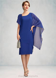 Guadalupe Sheath/Column V-neck Knee-Length Chiffon Mother of the Bride Dress With Beading Sequins STI126P0015013