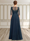 Ava A-Line V-neck Floor-Length Chiffon Lace Mother of the Bride Dress With Sequins Split Front STI126P0015014
