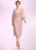 Jayla Sheath/Column Scoop Neck Knee-Length Chiffon Lace Mother of the Bride Dress With Beading Sequins STI126P0015020