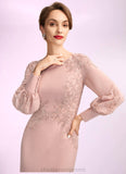 Jayla Sheath/Column Scoop Neck Knee-Length Chiffon Lace Mother of the Bride Dress With Beading Sequins STI126P0015020