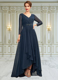 Allison A-Line V-neck Asymmetrical Chiffon Mother of the Bride Dress With Ruffle Beading Bow(s) STI126P0015021