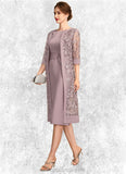 Penelope Sheath/Column Scoop Neck Knee-Length Chiffon Mother of the Bride Dress With Ruffle Sequins STI126P0015023