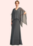 Serena A-line V-Neck Floor-Length Chiffon Mother of the Bride Dress With Beading Sequins STI126P0015031