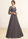 Raven A-Line Scoop Neck Floor-Length Chiffon Lace Mother of the Bride Dress With Beading Sequins STI126P0015036