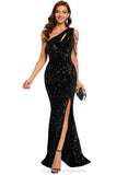 Kristen Sheath/Column One Shoulder Floor-Length Sequin Prom Dresses With Sequins STIP0020828