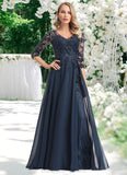 Briana A-line V-Neck Floor-Length Chiffon Lace Mother of the Bride Dress With Sequins STIP0021624