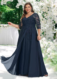 Briana A-line V-Neck Floor-Length Chiffon Lace Mother of the Bride Dress With Sequins STIP0021624