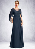 Maritza A-line Scoop Illusion Floor-Length Chiffon Lace Mother of the Bride Dress With Pleated Sequins STIP0021625