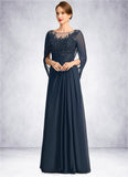 Maritza A-line Scoop Illusion Floor-Length Chiffon Lace Mother of the Bride Dress With Pleated Sequins STIP0021625