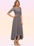 Nova A-line Boat Neck Illusion Asymmetrical Chiffon Lace Mother of the Bride Dress With Beading Sequins STIP0021629