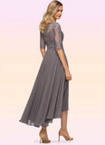 Nova A-line Boat Neck Illusion Asymmetrical Chiffon Lace Mother of the Bride Dress With Beading Sequins STIP0021629