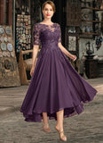 Hilary A-line Scoop Illusion Asymmetrical Chiffon Lace Mother of the Bride Dress With Sequins STIP0021630
