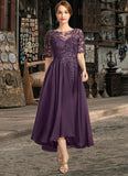 Hilary A-line Scoop Illusion Asymmetrical Chiffon Lace Mother of the Bride Dress With Sequins STIP0021630