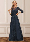 Ashlynn A-line Scoop Illusion Floor-Length Lace Tulle Mother of the Bride Dress With Sequins STIP0021631