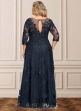Ashlynn A-line Scoop Illusion Floor-Length Lace Tulle Mother of the Bride Dress With Sequins STIP0021631