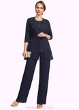Miracle Jumpsuit/Pantsuit Separates Scoop Floor-Length Chiffon Lace Mother of the Bride Dress With Sequins STIP0021637