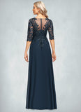 Jordin Sheath/Column V-Neck Floor-Length Chiffon Lace Mother of the Bride Dress With Sequins STIP0021643