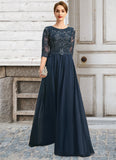 Amber A-line Scoop Floor-Length Chiffon Lace Mother of the Bride Dress With Sequins STIP0021651