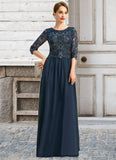 Amber A-line Scoop Floor-Length Chiffon Lace Mother of the Bride Dress With Sequins STIP0021651