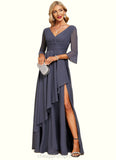 Sherlyn A-line V-Neck Floor-Length Chiffon Mother of the Bride Dress With Cascading Ruffles STIP0021653