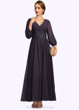 Viv A-line V-Neck Ankle-Length Chiffon Lace Mother of the Bride Dress With Sequins STIP0021655