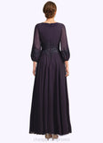 Viv A-line V-Neck Ankle-Length Chiffon Lace Mother of the Bride Dress With Sequins STIP0021655